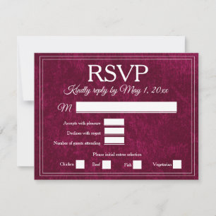 Elegante Burgundy Wijn Bes Velours RSVP Trouwfeest Kaartje