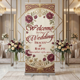 Elegante Burgundyroos Juwelen Tinten Weelderige Tr Roll-up Banner
