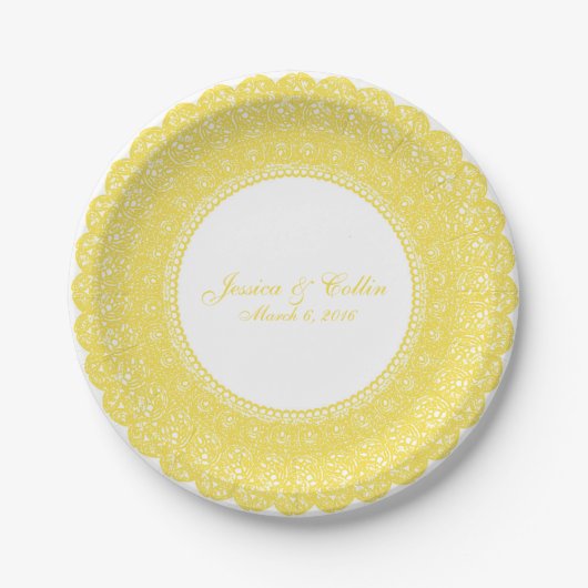 Elegante buttercup geel kant doiley custom bord (Voorkant)