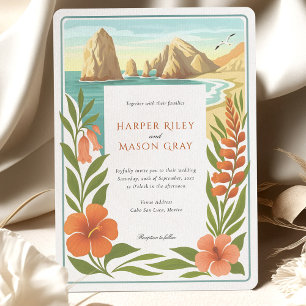 Elegante Cabo San Lucas De Boog Bloemen Huwelijk Kaart