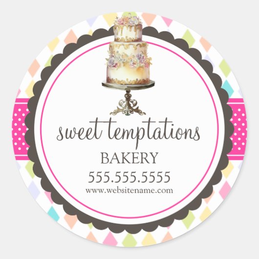 Elegante Cake Bakkerij Box Seals Ronde Sticker (Voorkant)