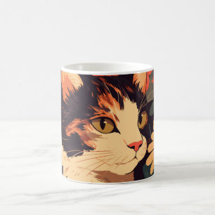Elegante Calico Cat in bloementuin Koffiemok