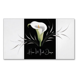 Elegante Calla lelie Zwart en Wit Zilveren Draaiin Magnetisch Visitekaartje