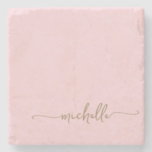 Elegante Calligrafie Gouden Monogram Naam Schrift Stenen Onderzetter