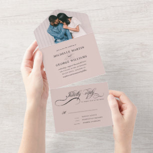 elegante calligrafiesblush (geen ENV nodig) All In One Uitnodiging