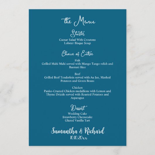 Élégante calligraphie 5x7" Mariage Table menu plat (Devant)
