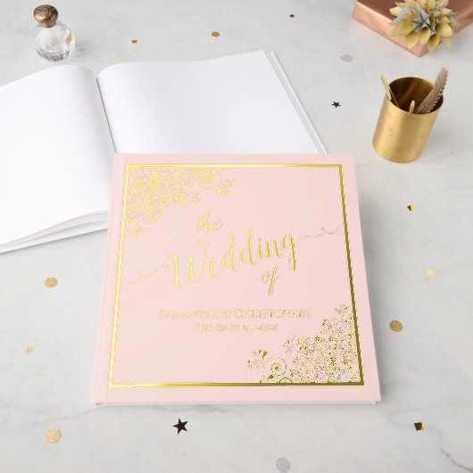 Élégante calligraphie Blush Pink & Gold Mariage (Recto ouvert)