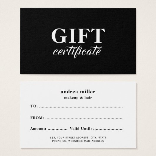 Élégante calligraphie Certificat cadeau d'affaires (Devant & derrière)