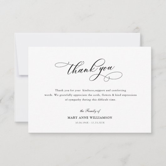 élégante calligraphie funéraire merci note (Devant)