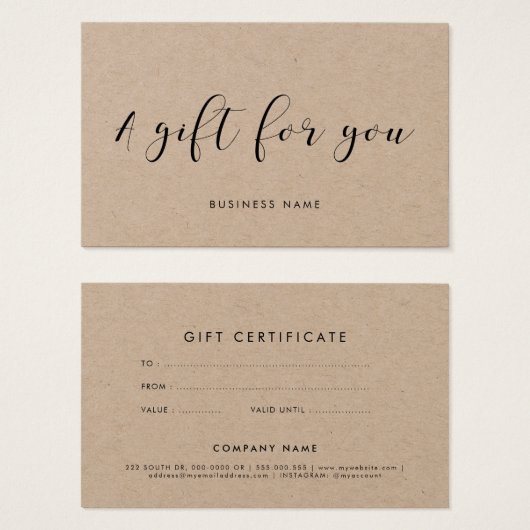 Élégante calligraphie kraft certificat cadeau papi (Devant & derrière)