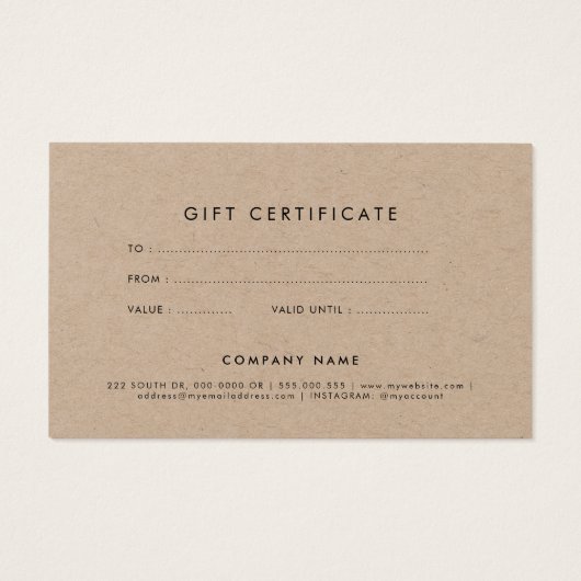 Élégante calligraphie kraft certificat cadeau papi (Dos)