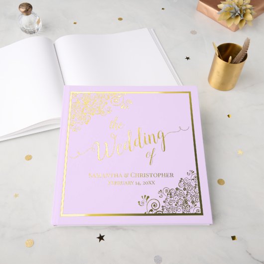 Élégante calligraphie Lilac & Gold Foil Mariage (Recto ouvert)