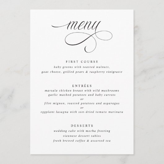 Elégante calligraphie Luxe Menu Mariage (Devant)