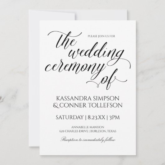 Élégante calligraphie Mariage Invitations | Noir (Devant)