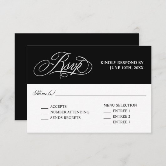 Élégante Calligraphie Mariage RSVP avec Entrees (Devant / Derrière)