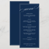 Élégante calligraphie Marine Bleu Classic Menu Mar (Devant / Derrière)