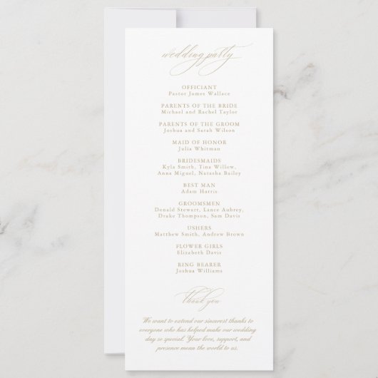 Élégante Calligraphie moderne Programme de mariage (Dos)