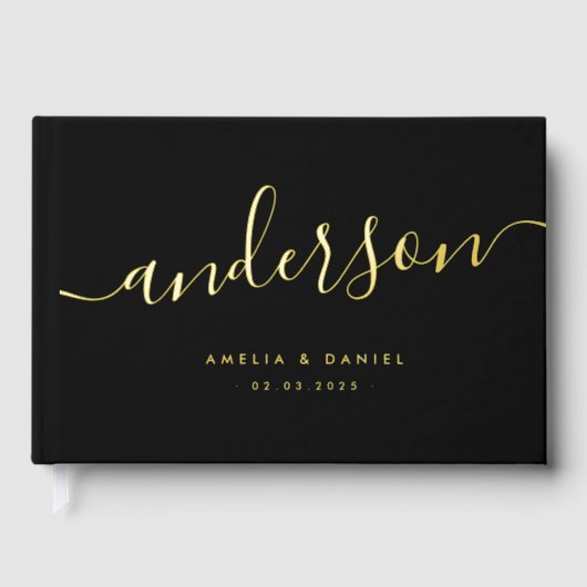 Élégante calligraphie noir mariage vrai feuille (Recto)