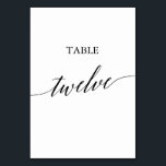 Élégante calligraphie noire Numéro de table Douze<br><div class="desc">Cette élégante table de calligraphie noire numéro douze est parfaite pour un mariage simple. Le design neutre présente une carte minimaliste décorée de typographie romantique et fantaisiste. La carte s'imprime à l'avant et à l'arrière (double face). Les autres numéros de tableau de la collection sont vendus séparément.</div>