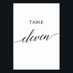 Élégante calligraphie noire Numéro de table Onze<br><div class="desc">Cette élégante table de calligraphie noire numéro onze est parfaite pour un mariage simple. Le design neutre présente une carte minimaliste décorée de typographie romantique et fantaisiste. La carte s'imprime à l'avant et à l'arrière (double face). Les autres numéros de tableau de la collection sont vendus séparément.</div>