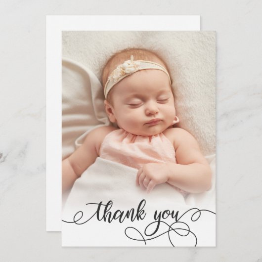 Élégante calligraphie Nouveau-né Baby Photo Merci (Devant / Derrière)