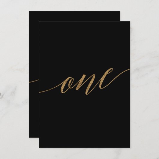 Élégante calligraphie Or et Noir Numéro de table U (Devant / Derrière)