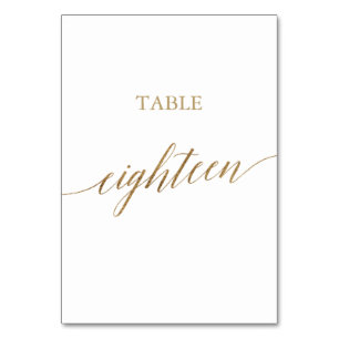 Élégante calligraphie Or Numéro de table Dix-huit