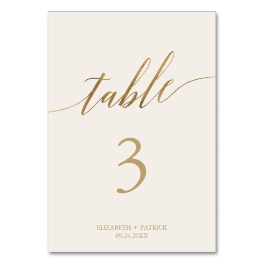 Élégante calligraphie Or | Numéro de table ivoire (Dos)
