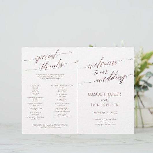 Élégante calligraphie or Rose pliée Programme comp (Debout devant)