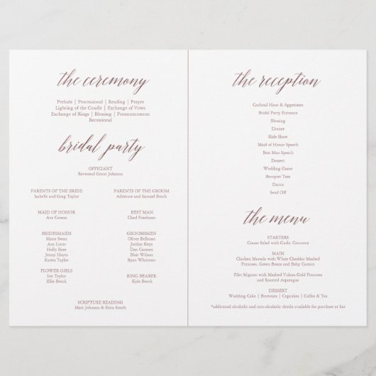 Élégante calligraphie or Rose pliée Programme comp (Dos)