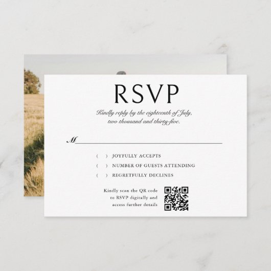 Élégante calligraphie Photo QR Code Mariage RSVP (Devant / Derrière)