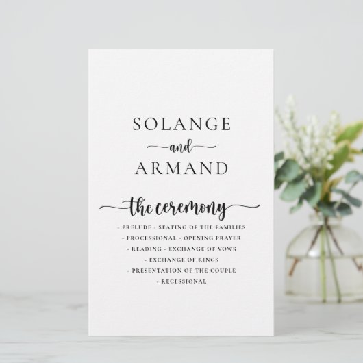 Élégante calligraphie Programme de mariage classiq (Debout devant)