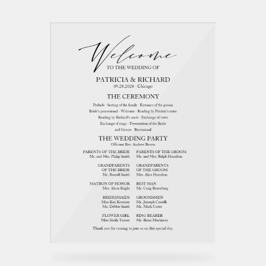 Élégante calligraphie Programme de mariage minimal (Recto)