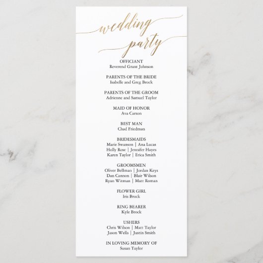 Élégante calligraphie | Programme Gold Wedding Par (Dos)