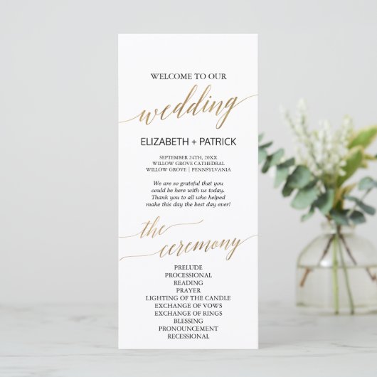 Élégante calligraphie | Programme Gold Wedding Par (Debout devant)