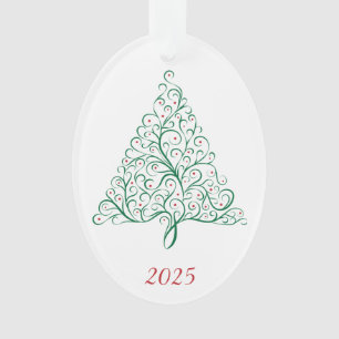 Élégante calligraphie rouge et verte Arbre de Noël