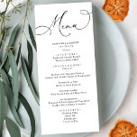 Élégante calligraphie Rustique Sage Green Menu Mar<br><div class="desc">Conçue pour coordonner avec notre collection de mariages de script romantique,  cette carte Menu personnalisable,  dispose d'un texte de calligraphie de script balayé avec une police serif classe en noir avec un dos vert sauge gelé et un monogramme personnalisable. Éléments correspondants disponibles.</div>