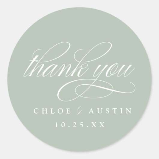 Élégante calligraphie Sage Green Mariage Stickers (Devant)