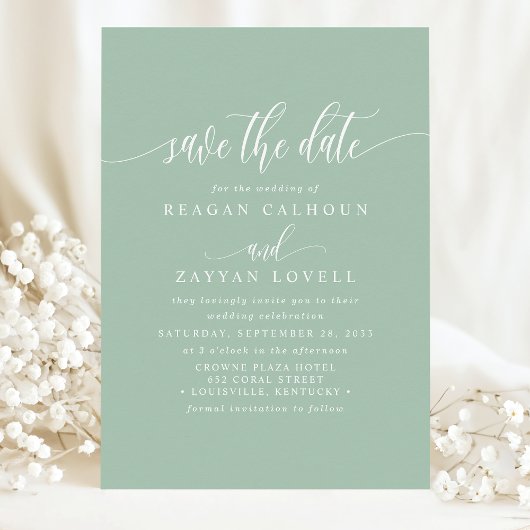 Élégante Calligraphie Save The Date Menthe Poussié