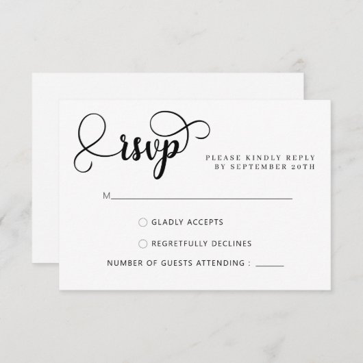Élégante Calligraphie Script Mariage Cartes RSVP (Devant / Derrière)