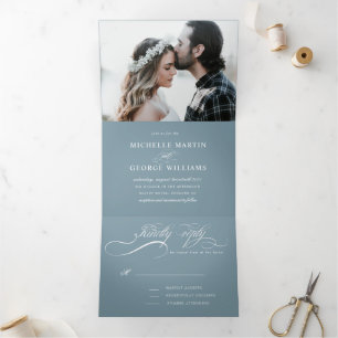 élégante calligraphie tri pliage faire-part de mar