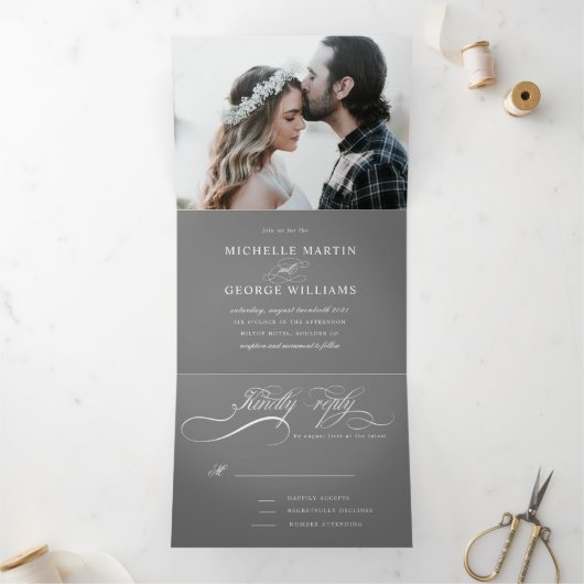 élégante calligraphie tri pliage faire-part de mar (Intérieur)