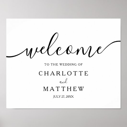 Élégante calligraphie White Welcome Poster Mariage (Devant)