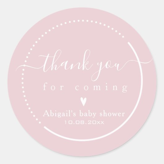 Elegante Calligraphy Roze Baby Shower Bedanktkaart Ronde Sticker (Voorkant)