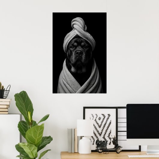 Elegante Canine Art of "Duke" in handdoek tulband Poster (Thuiskantoor)