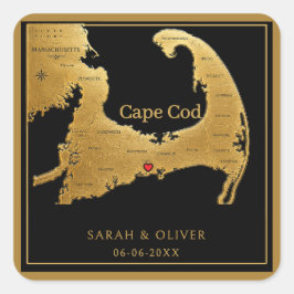 Elegante Cape Cod Kaart Trouw  Vierkante Sticker