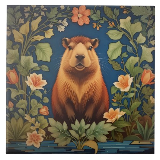 Elegante Capybara William Morris Geïnspireerd Tegeltje (Voorkant)
