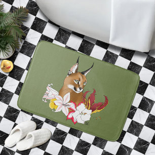 Elegante Caracal Wilde Kat Lelies Bloem Groen Badmat