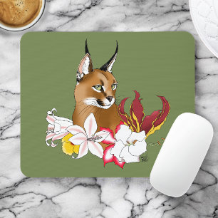 Elegante Caracal Wilde Kat Lilies Bloemengroen Muismat