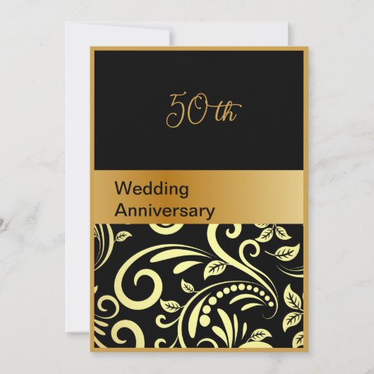 élégante carte 50e anniversaire de mariage en or n (Devant)